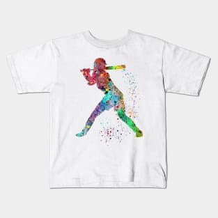 Girl Baseball Softball Batter Watercolor Painting Art Gifts Kids T-Shirt